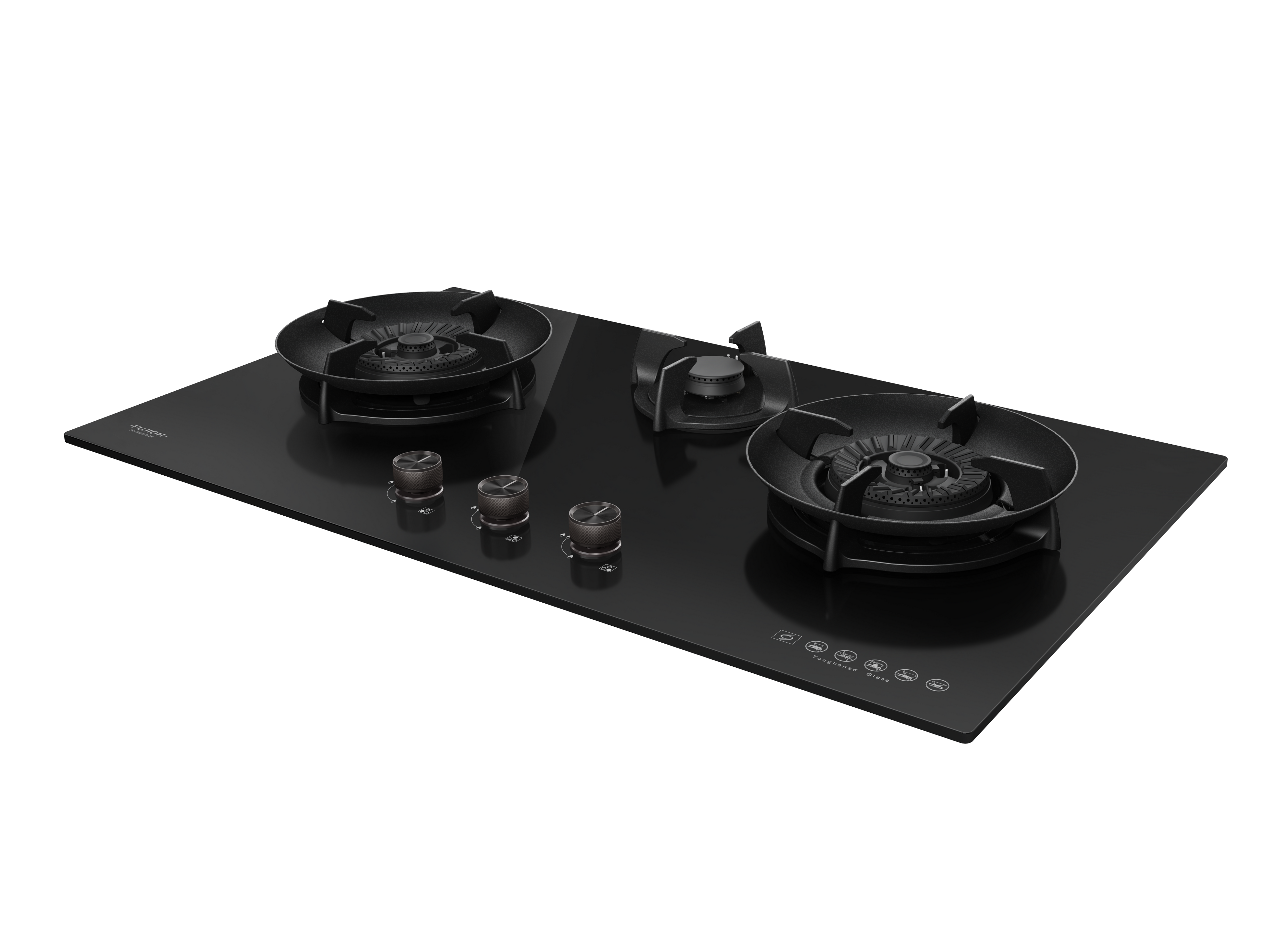 Fujioh FH-GS6830 three-burner gas hob in black glass, further view 8