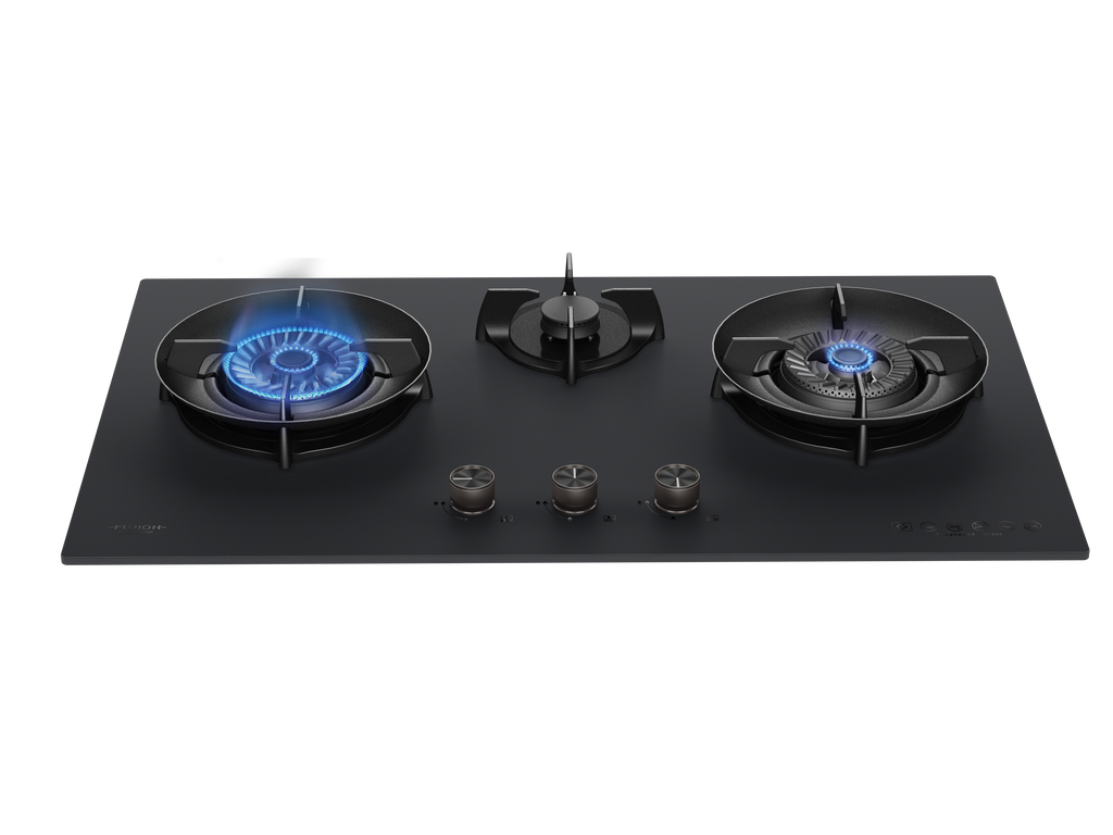 Fujioh FH-GS6830 three-burner gas hob in black glass, further view 3