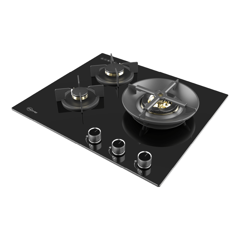 Mayer MMGH360HI three-zone glass gas hob, Town Gas, further view 2