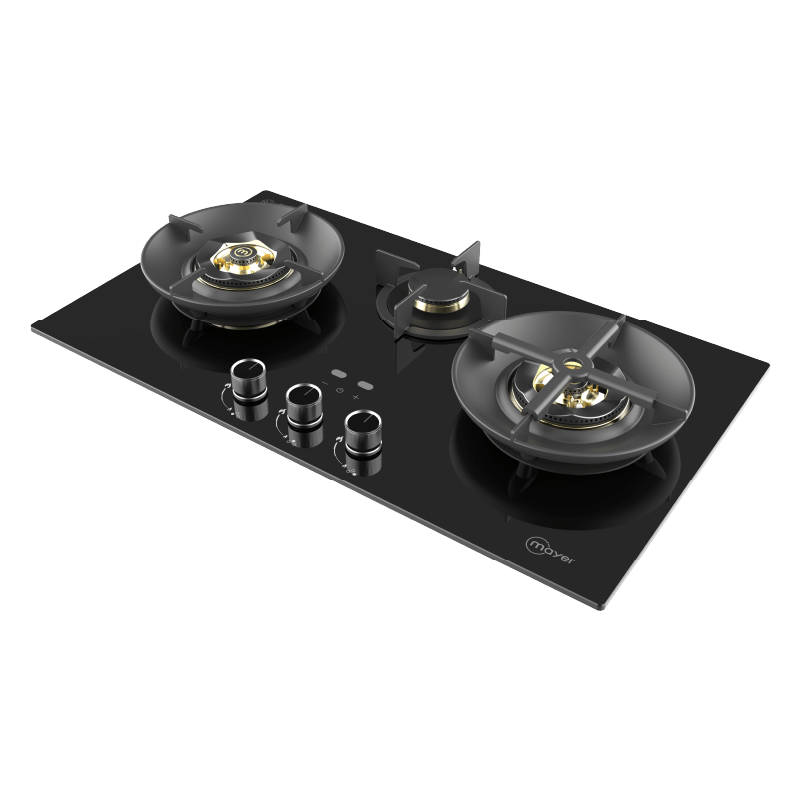 Mayer MMGH378HI three-zone glass gas hob, Town Gas, further view 2