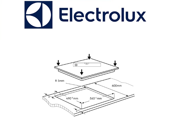 EHI6322BF induction hob installation dimensions and 560 x 490 mm worktop cut-out diagram