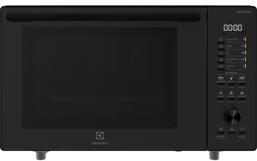 Electrolux EMC30D22BM UltimateTaste 700 freestanding combination microwave oven, straight-on front view of the door and control panel