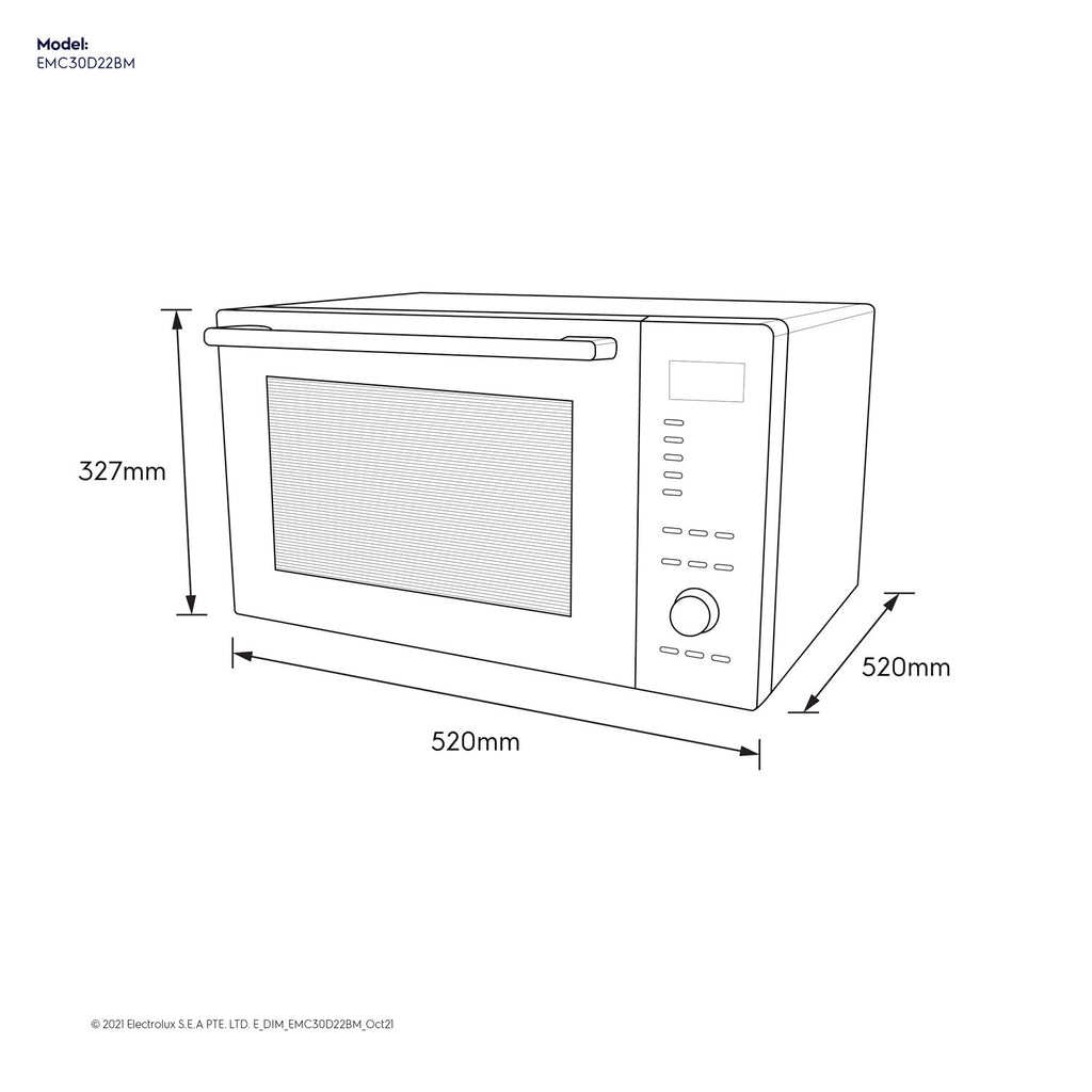 Electrolux EMC30D22BM dimension diagram, 520 mm wide by 520 mm deep by 327 mm high