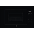Electrolux EMFB25BG 600 Series built-in grill microwave oven, 25 L, in black glass, front view with the touch controls for Microwave, Grill and Combi and Defrost