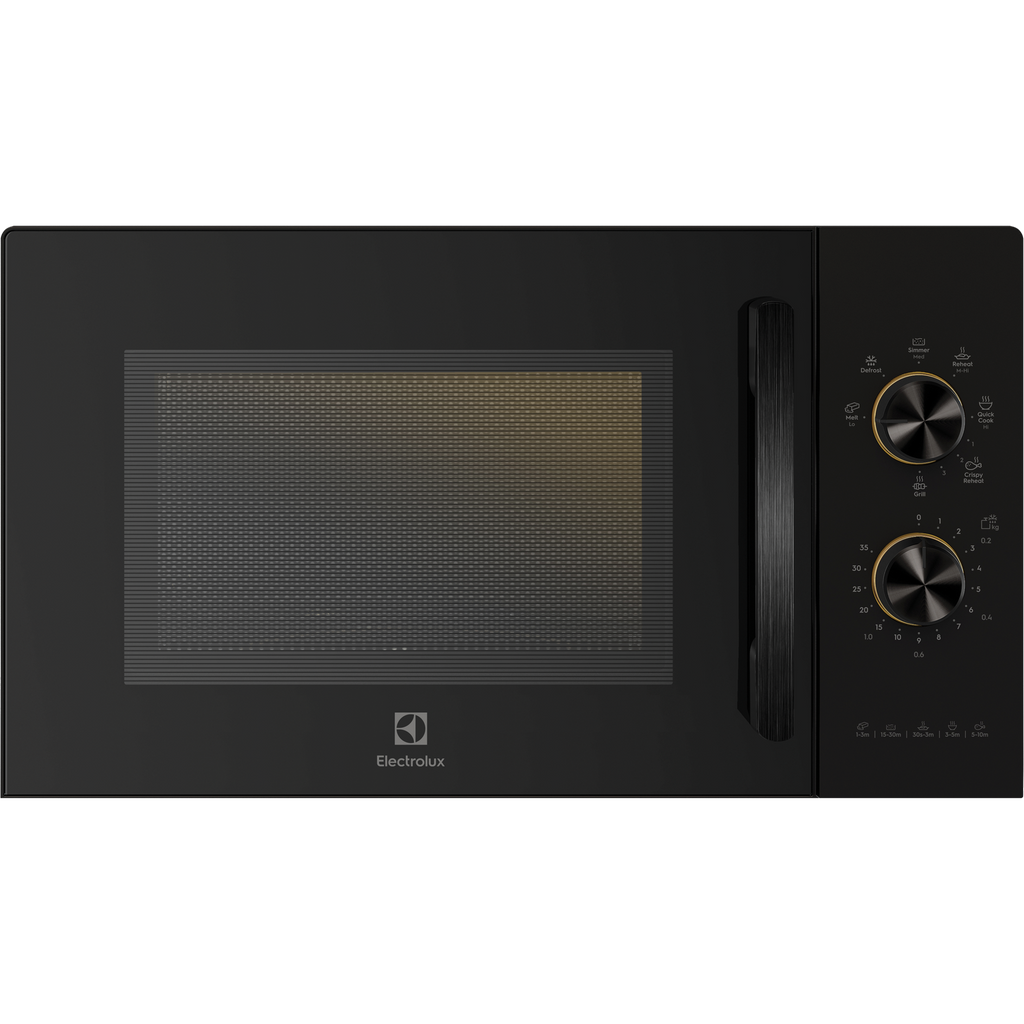 EMG23K22B 23L combination microwave oven, front view, door closed