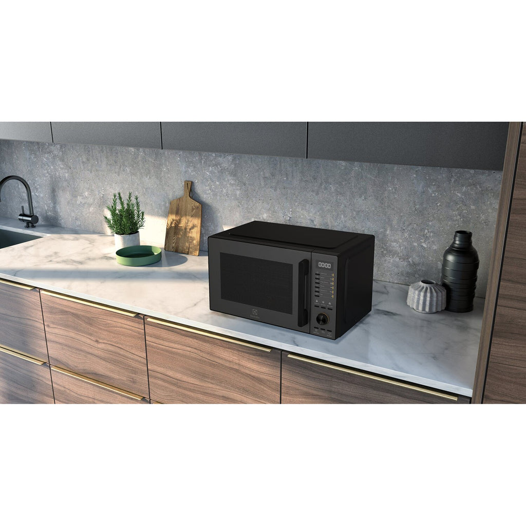 EMG25D22BM 25L combination microwave oven installed on a kitchen countertop