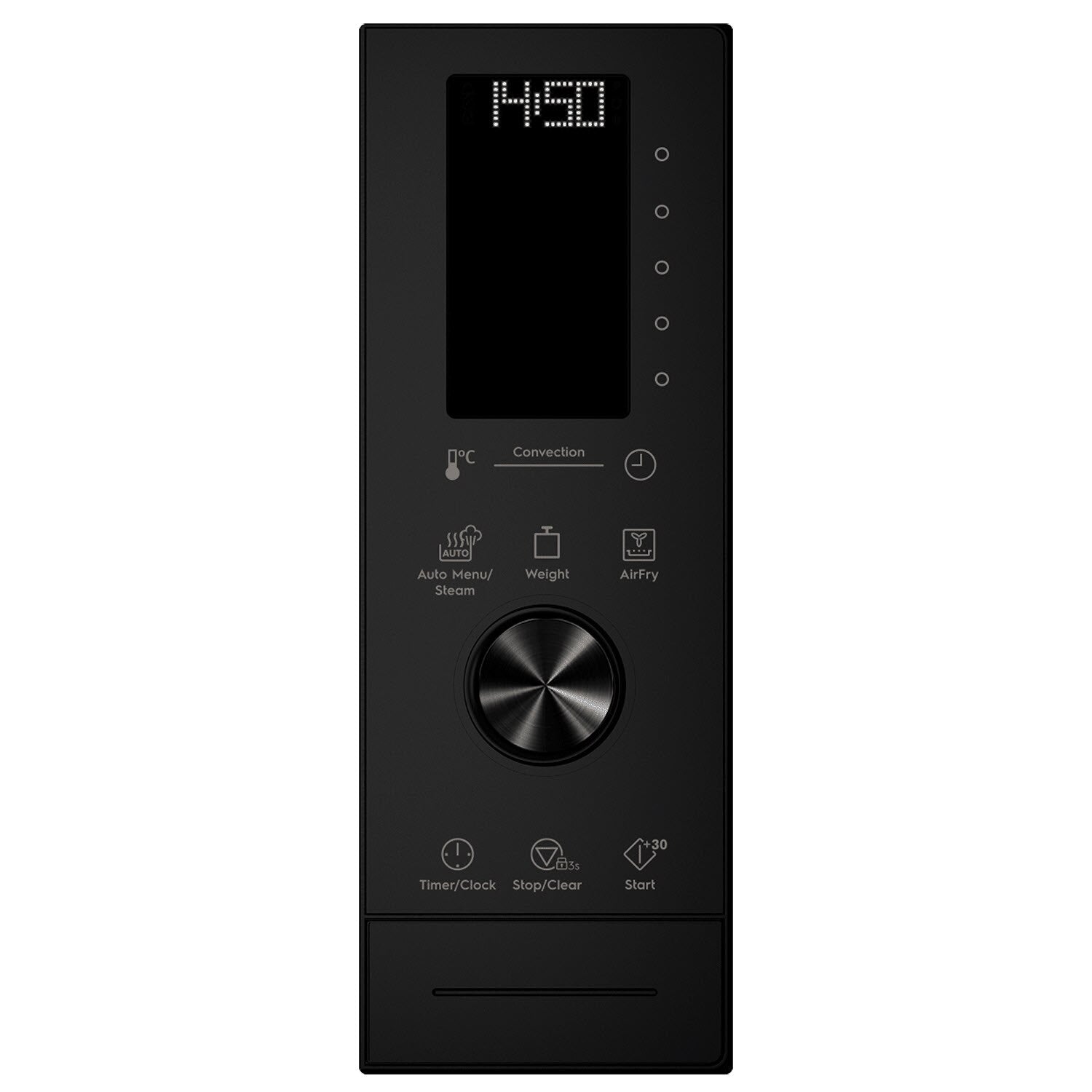 EMSB30XCF built-in combination microwave oven, control panel with display, dial, Convection, Steam and AirFry controls