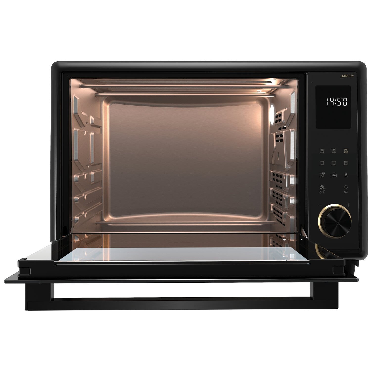 EOT4022XFDG 40L UltimateTaste 700 electric oven, door open showing the lit interior cavity