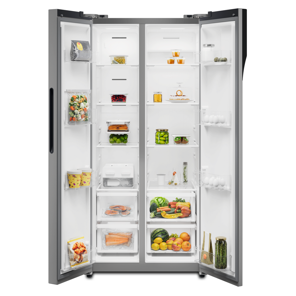 ESE5101B-A 507L side by side refrigerator interior with doors open