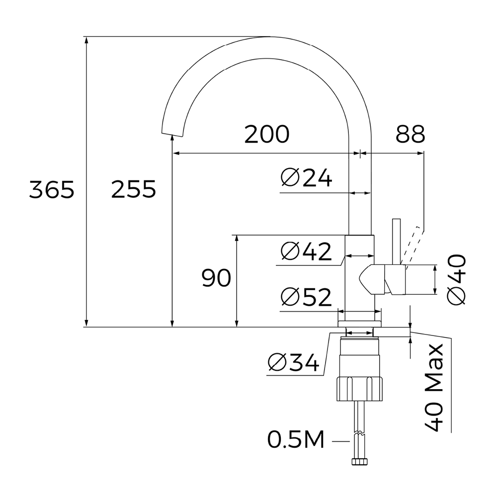 UNI 9310 XP Stainless steel single lever kitchen ECO tap