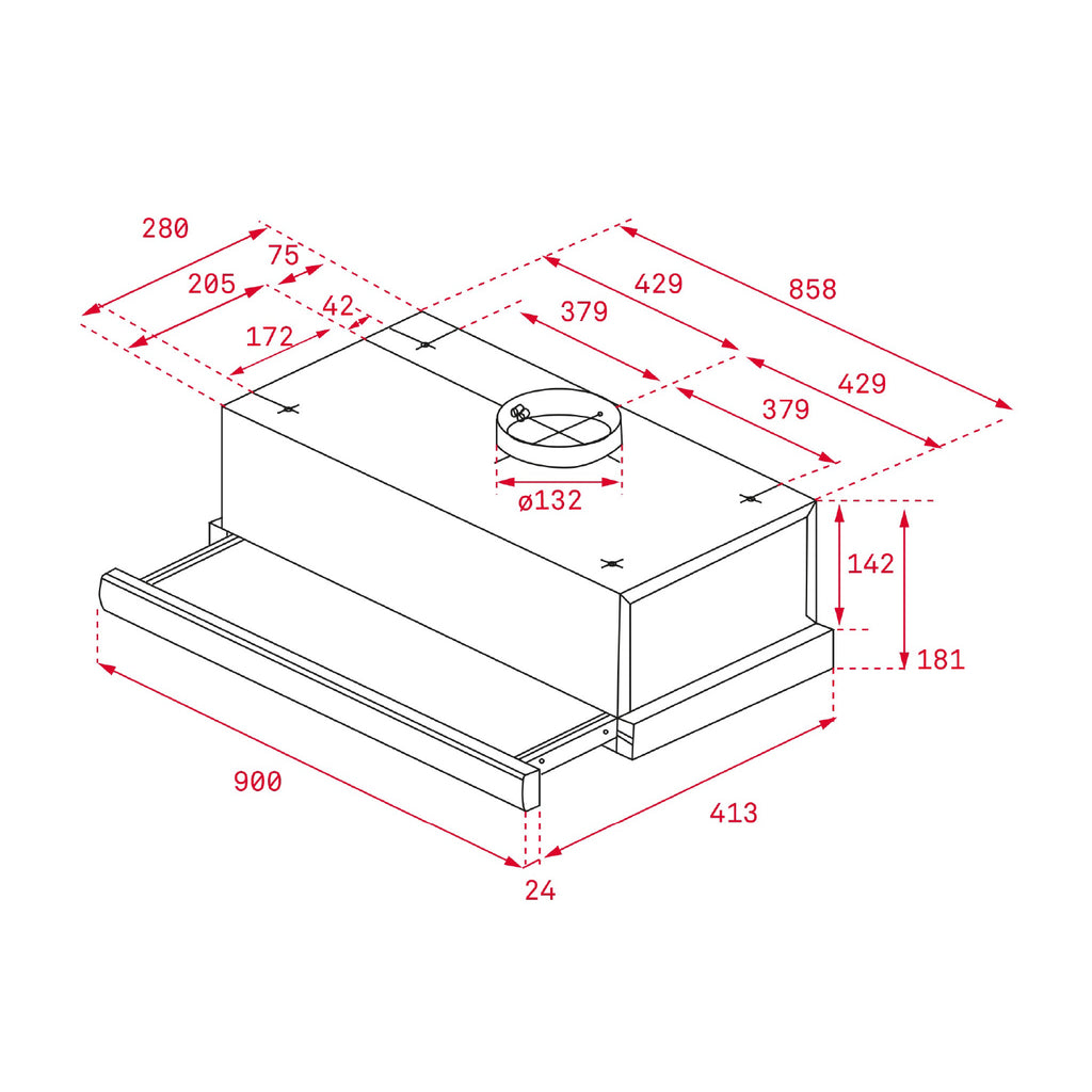 TL 9310 90cm slimline telescopic pull-out hood