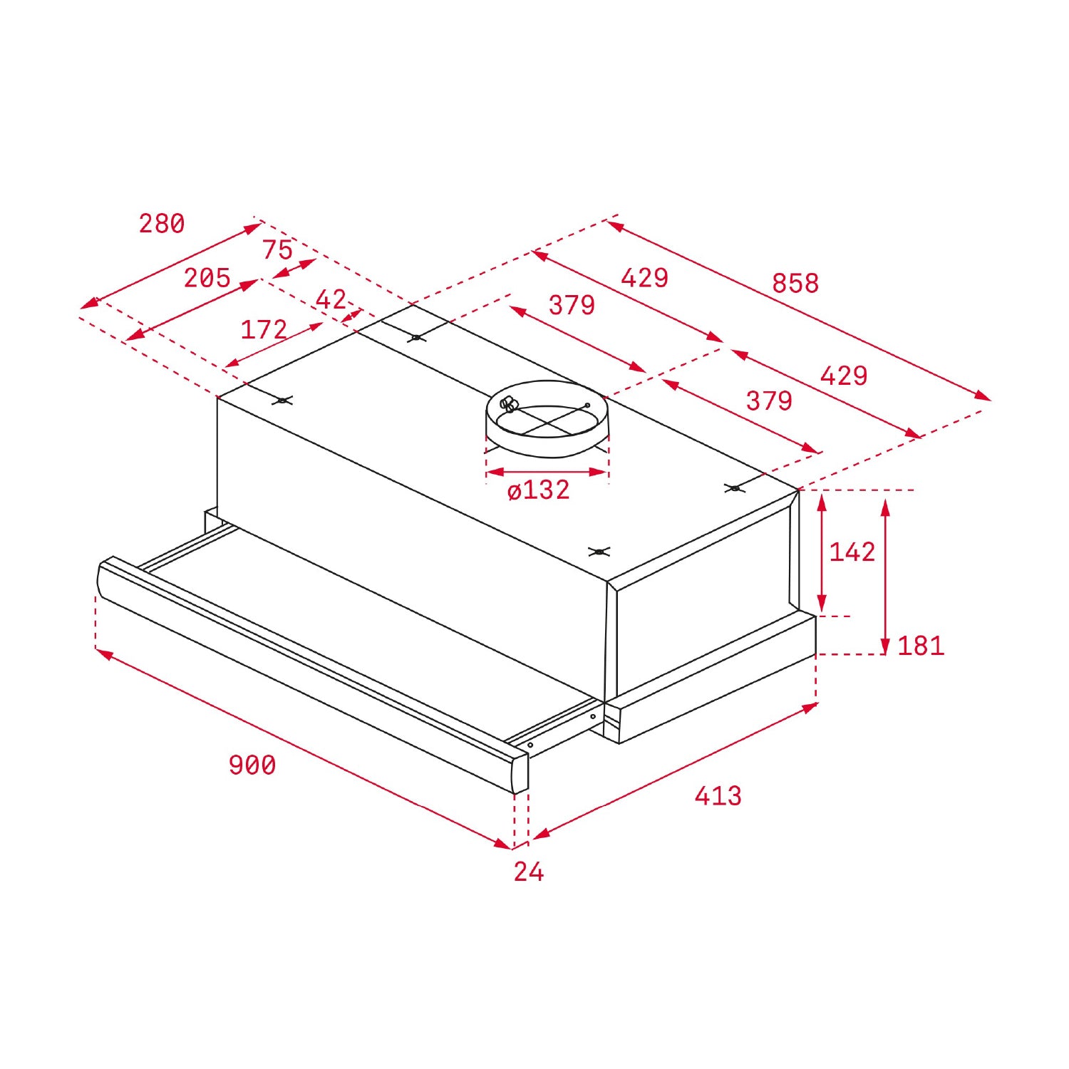 TL 9310 90cm slimline telescopic pull-out hood