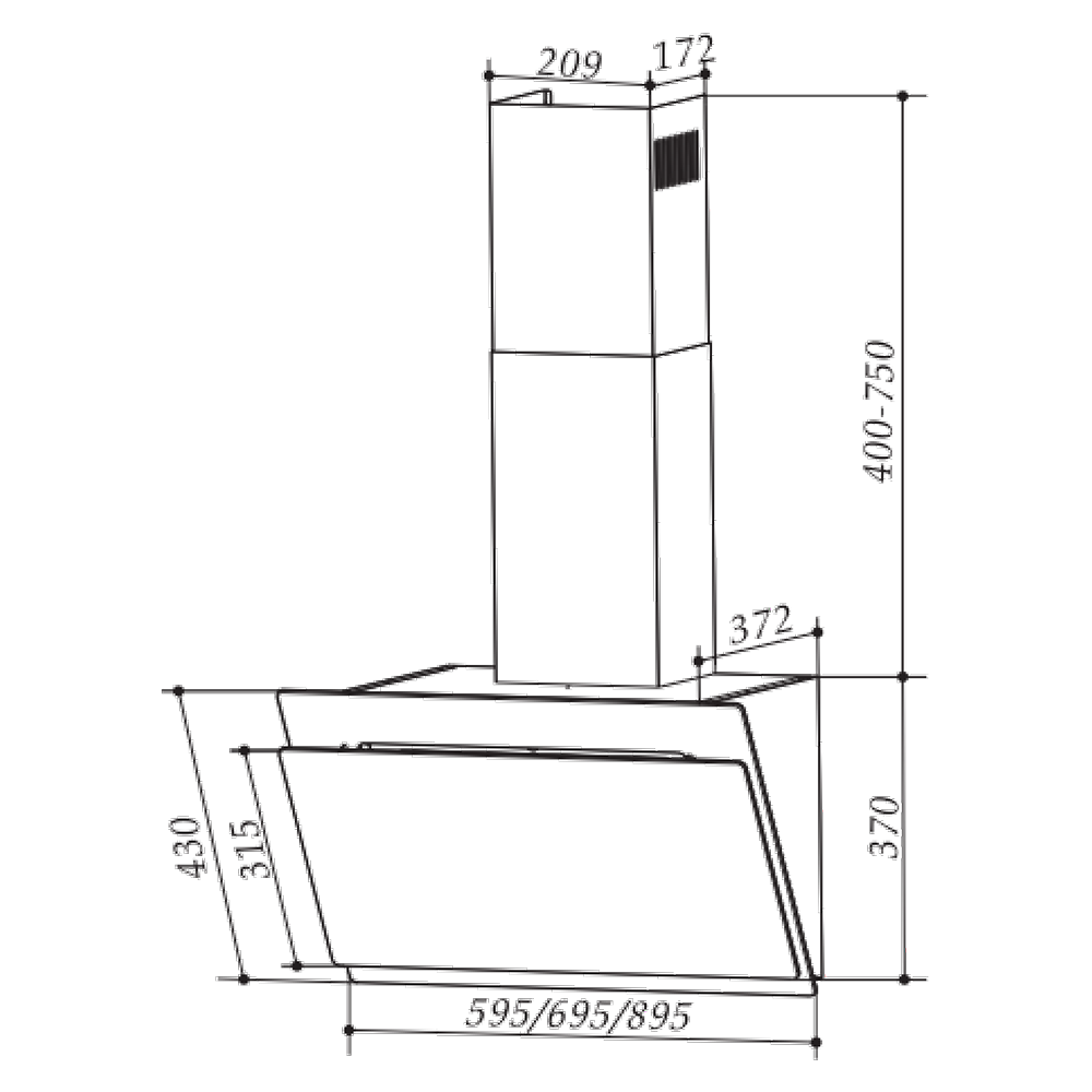 DVS 60 AD 60cm vertical decorative black glass chimney