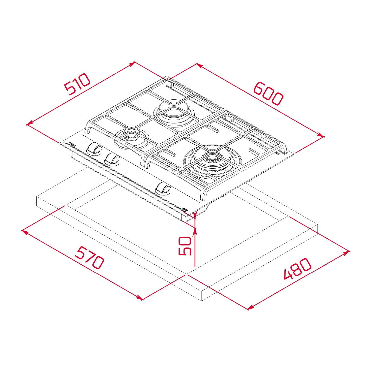 Teka GZC 63310 three-burner gas-on-glass hob, further view 7