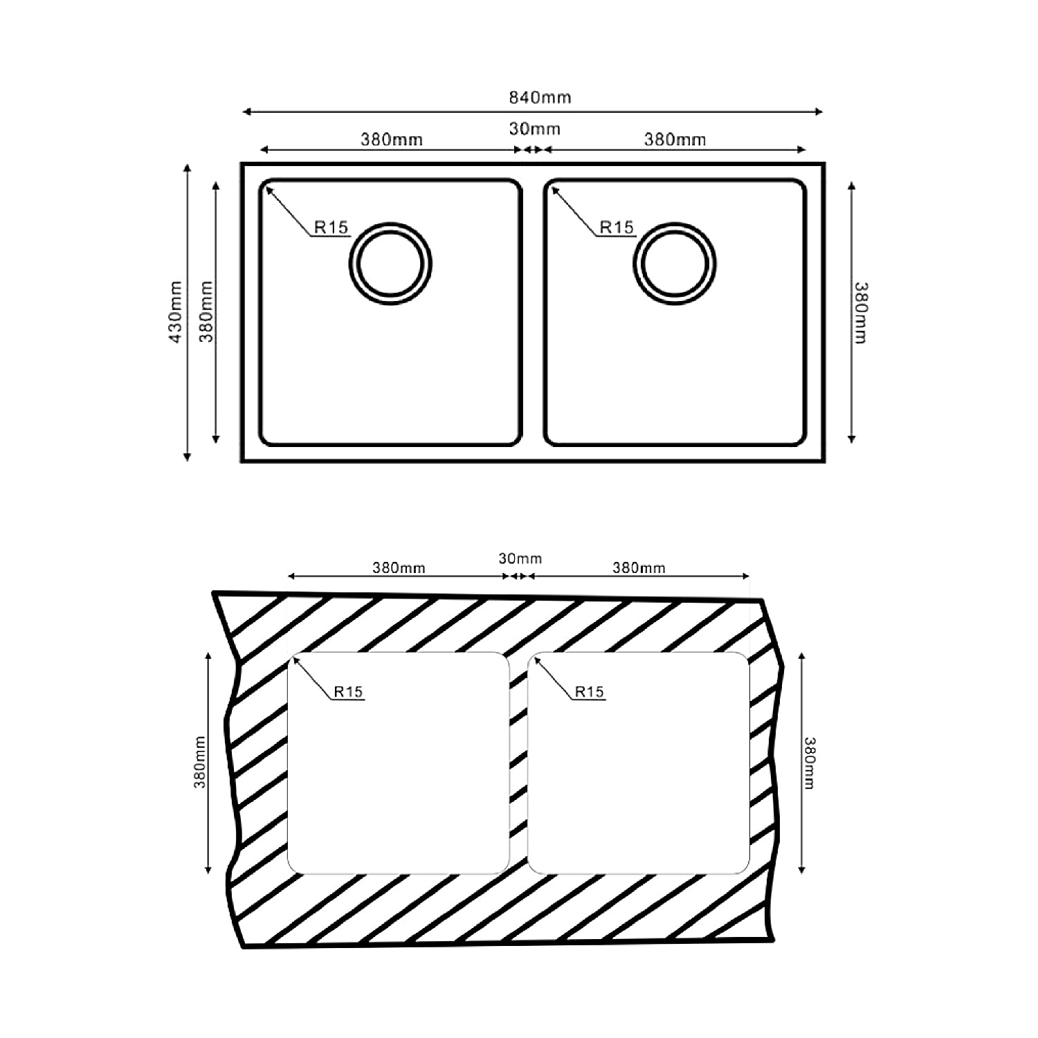 Teka ARQ 2B 840 undermount double bowl stainless steel kitchen sink, further view 3