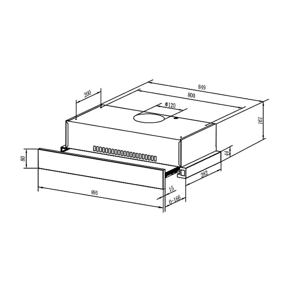 TLR2 92 GBK 90cm slimline telescopic pull-out hood with