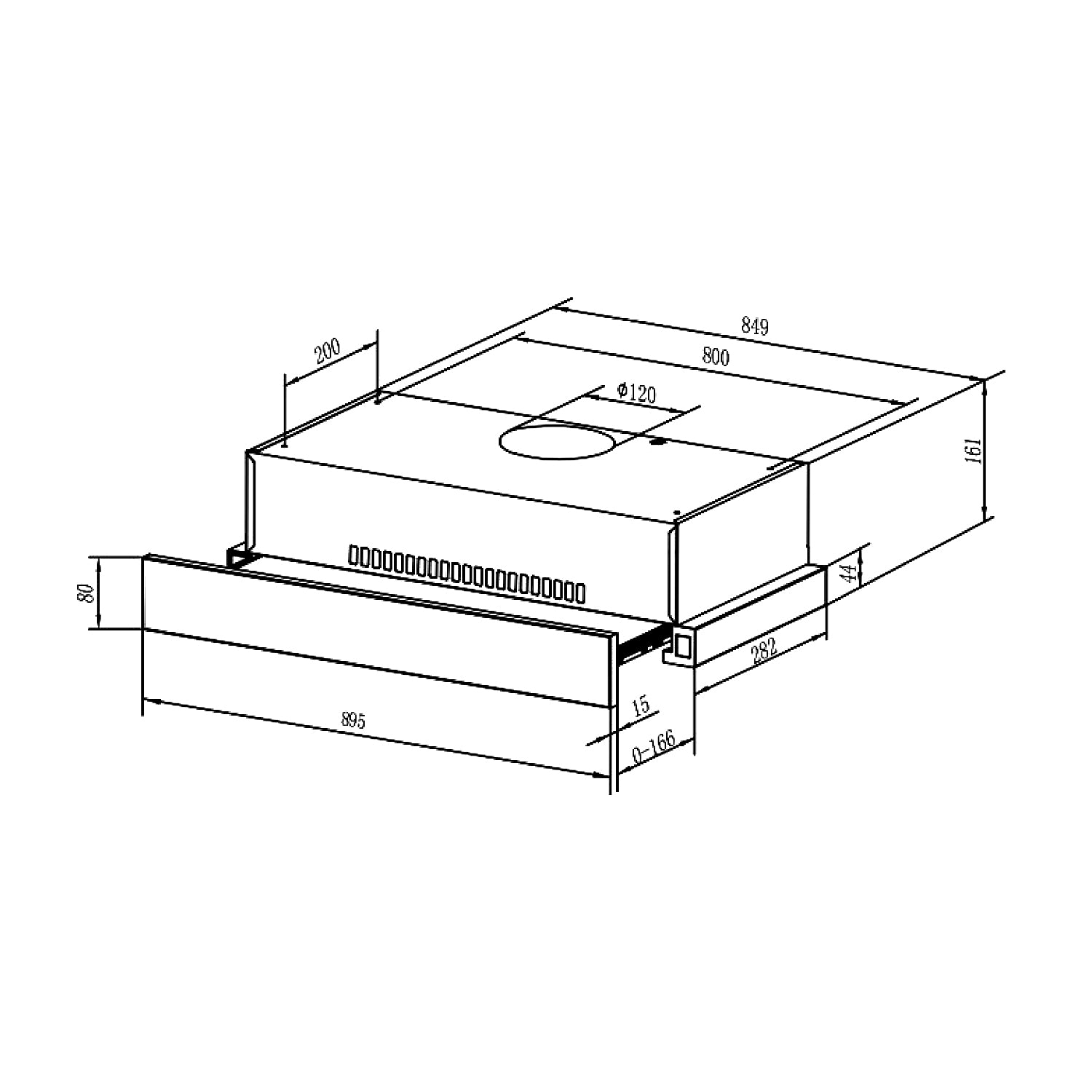 TLR2 92 GBK 90cm slimline telescopic pull-out hood with