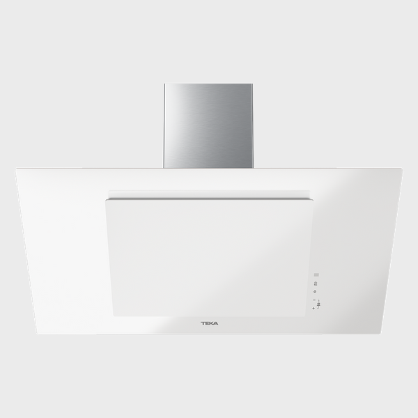 DVT 98660 TBS WH — 90cm Vertical Decorative White Glass Chimney Hood in Full Glass Design with FreshAir Function