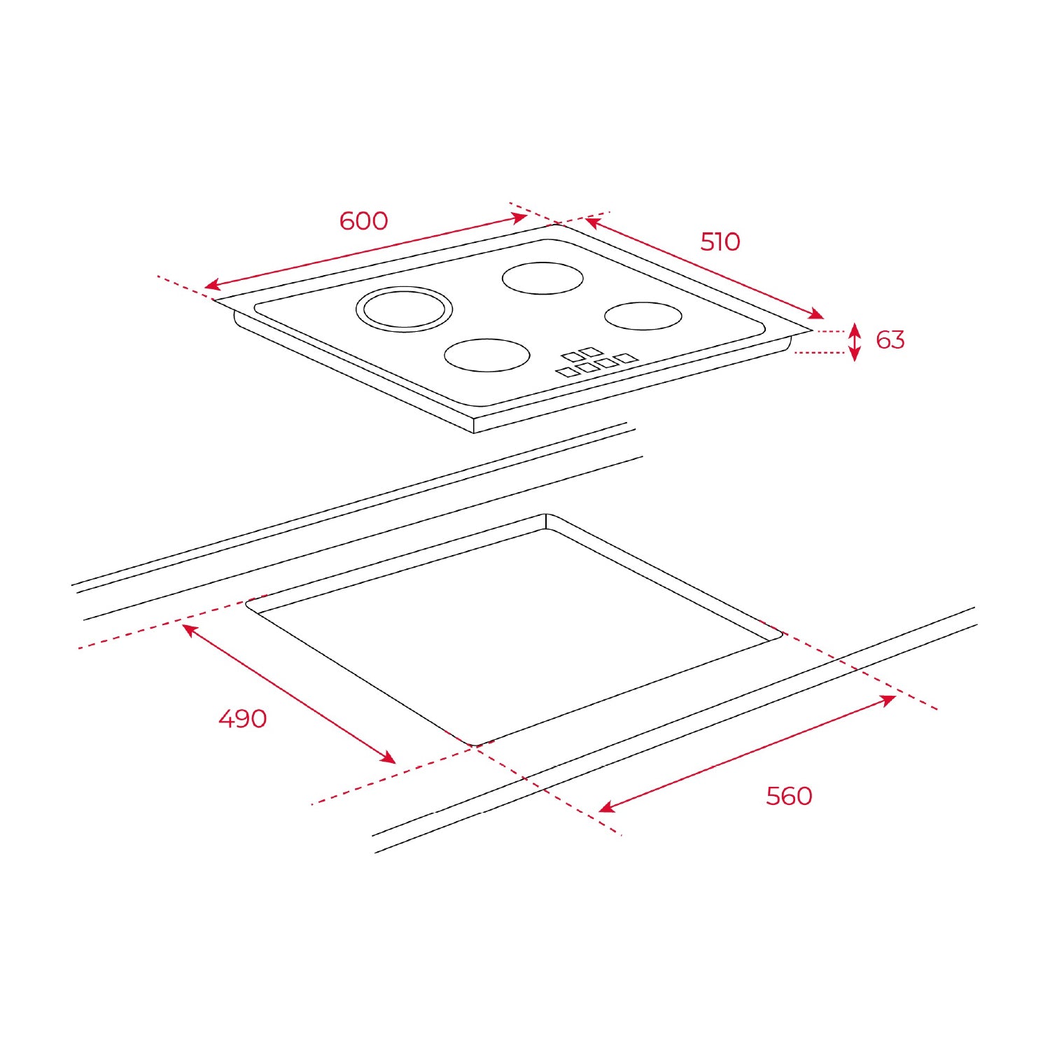 TZ 6315 60cm Vitroceramic Hob with 3 Cooking Zones