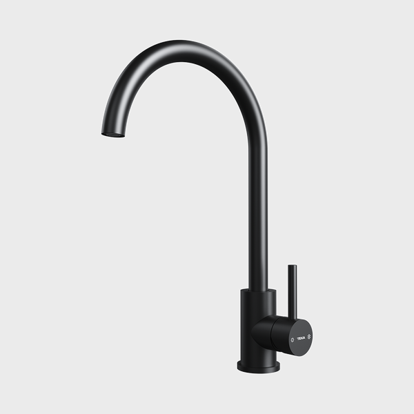 UNI 9310 BK — Bold black single lever kitchen ECO tap with high spout
