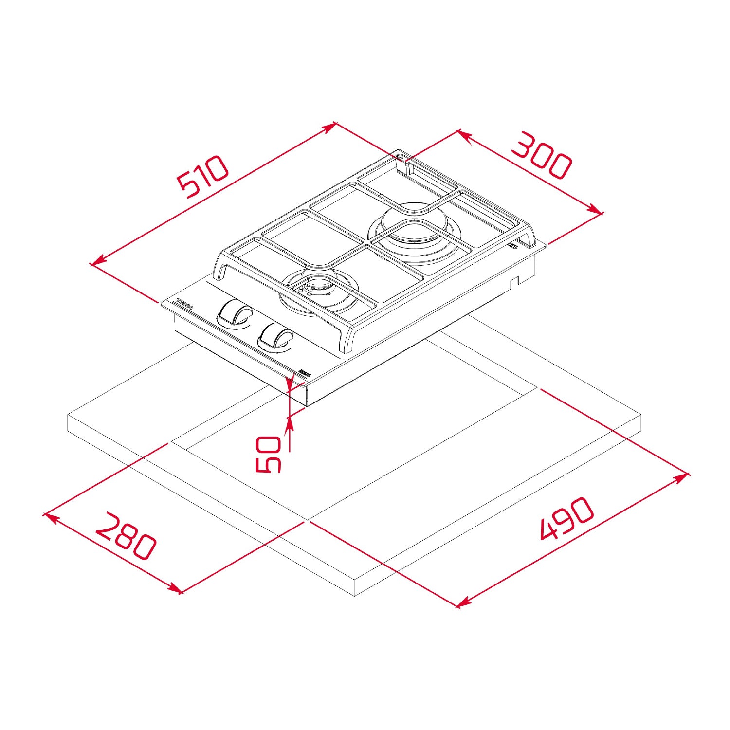 Teka GZC 32300 two-burner domino gas hob, further view 7