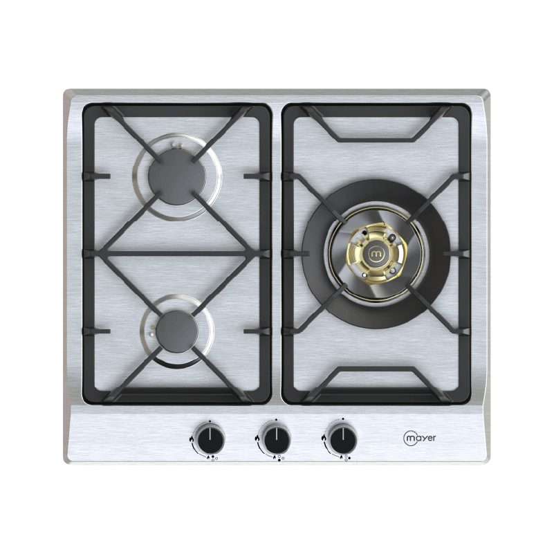 Mayer MMSS360HI three-zone stainless steel gas hob, Town Gas, 580 mm wide