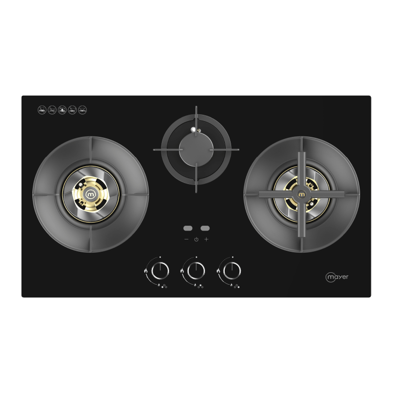 Mayer MMGH378HI three-zone glass gas hob, LPG, 780 mm wide
