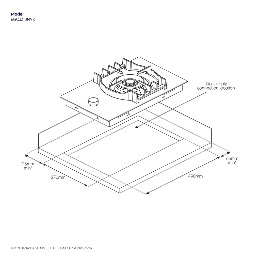 Electrolux EGC3310NVK single-burner built-in gas hob, further view 3