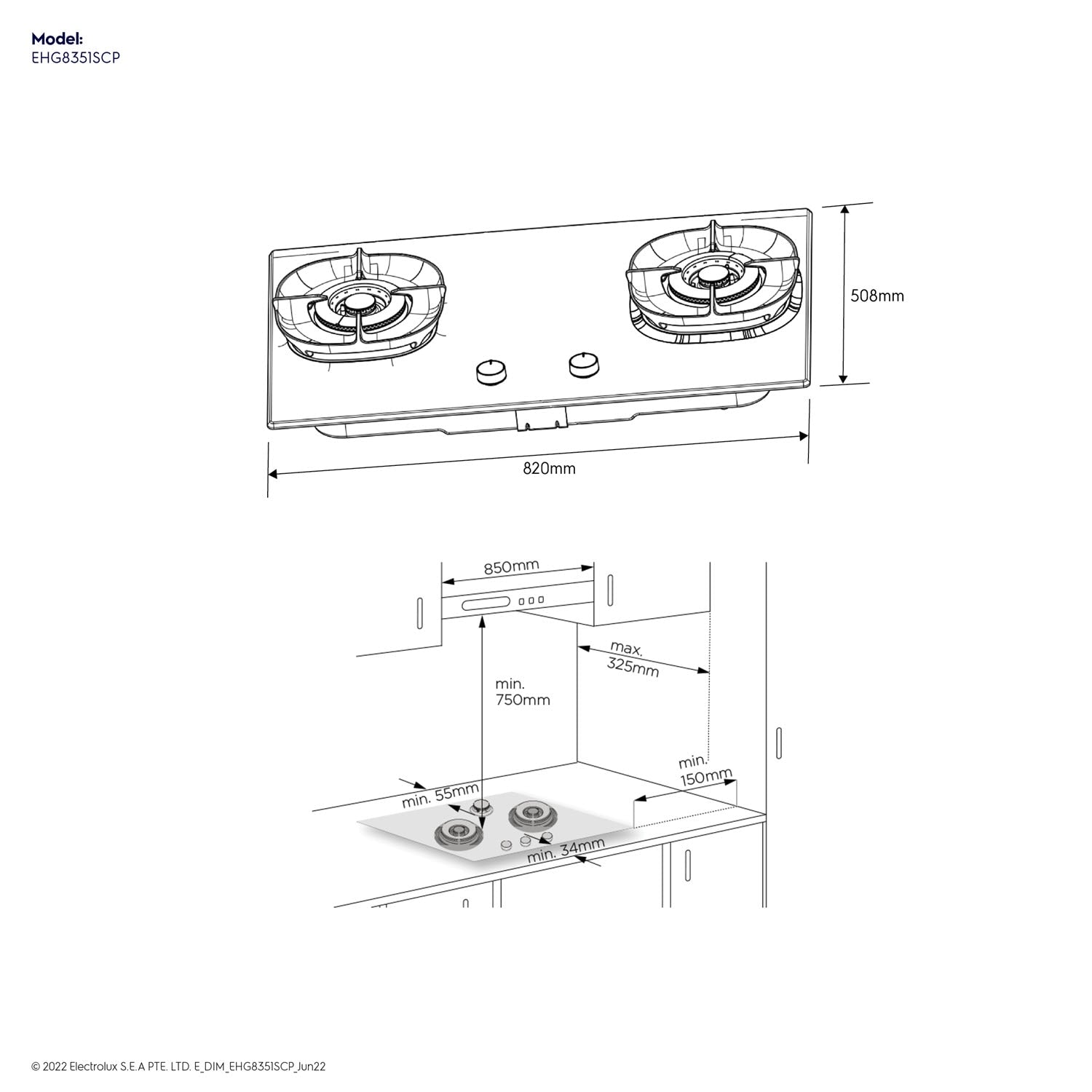 Electrolux EHG8351SCP three-burner built-in gas hob, further view 6