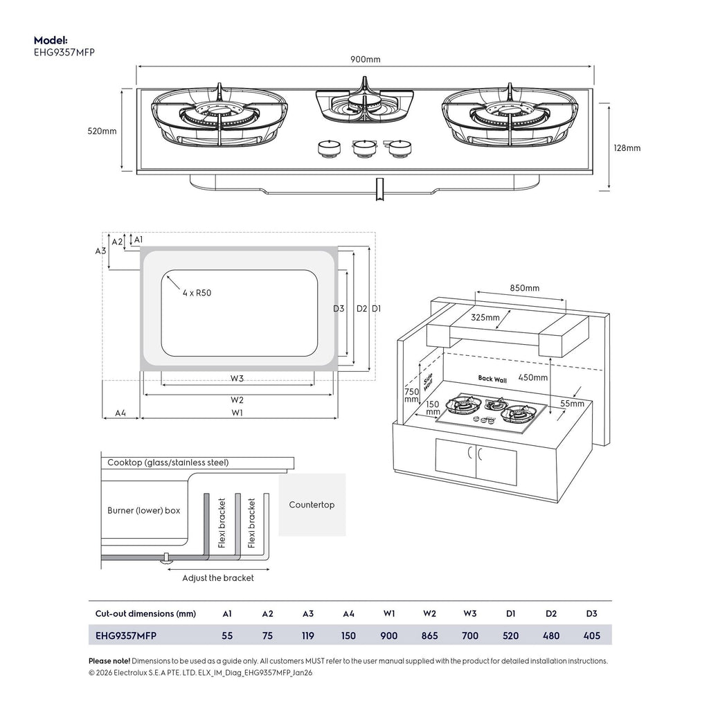 Electrolux EHG9357MFP 700 Series built-in gas hob, further view 10