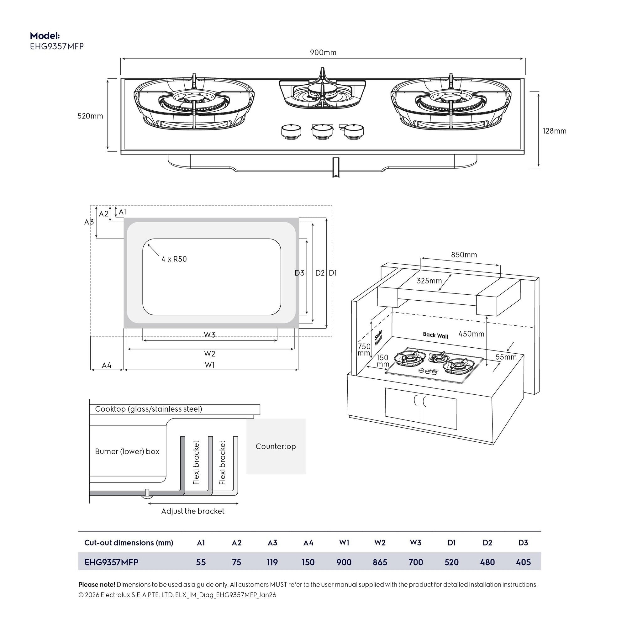 Electrolux EHG9357MFP 700 Series built-in gas hob, further view 10