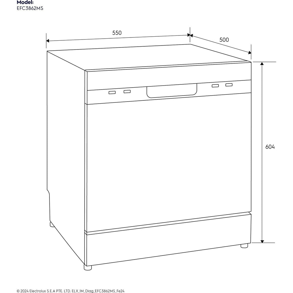 EFC3862MS 55cm compact dishwasher with 8 place settings - Stainless steel