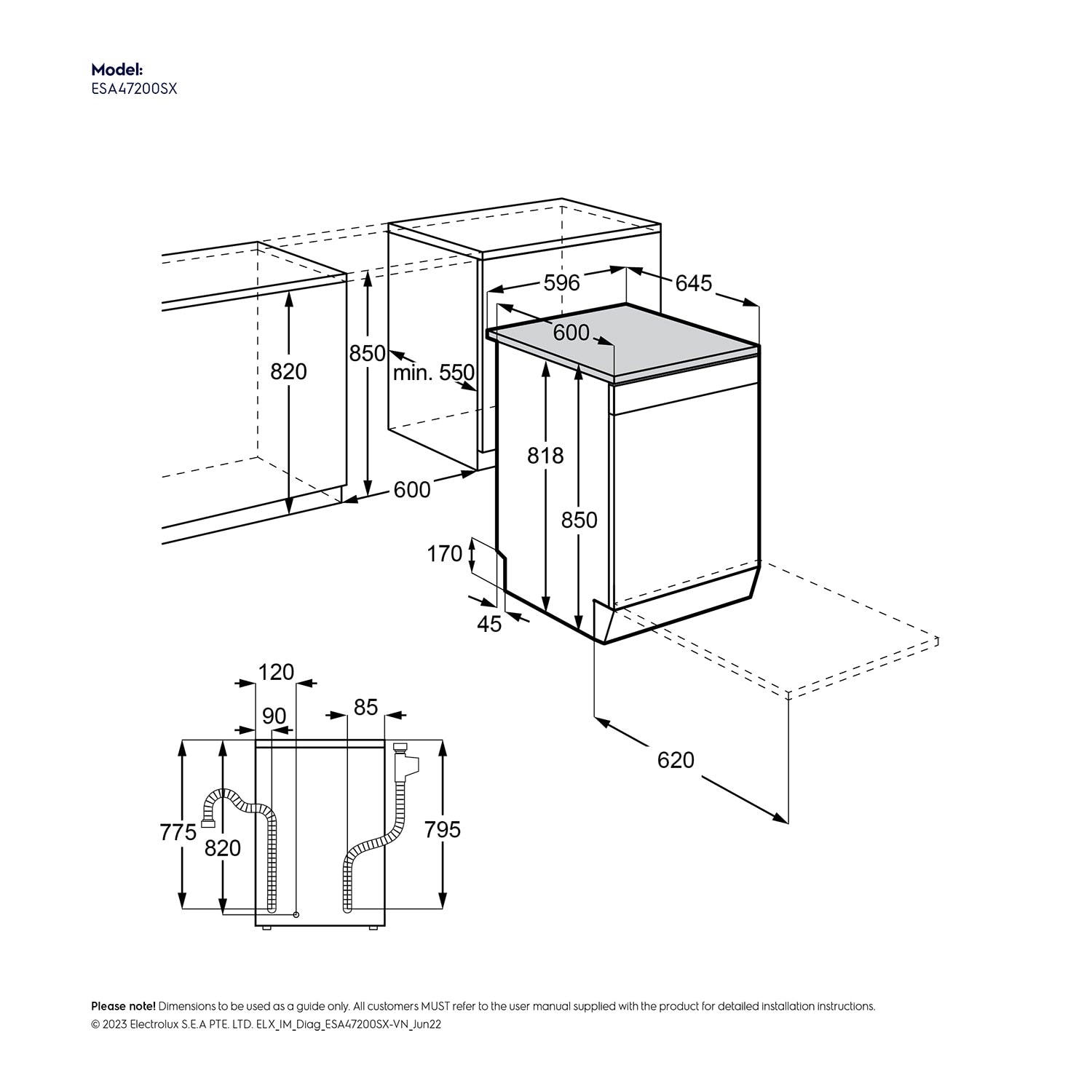 ESA47200SX 60cm freestanding dishwasher with 13 place settings - Stainless steel