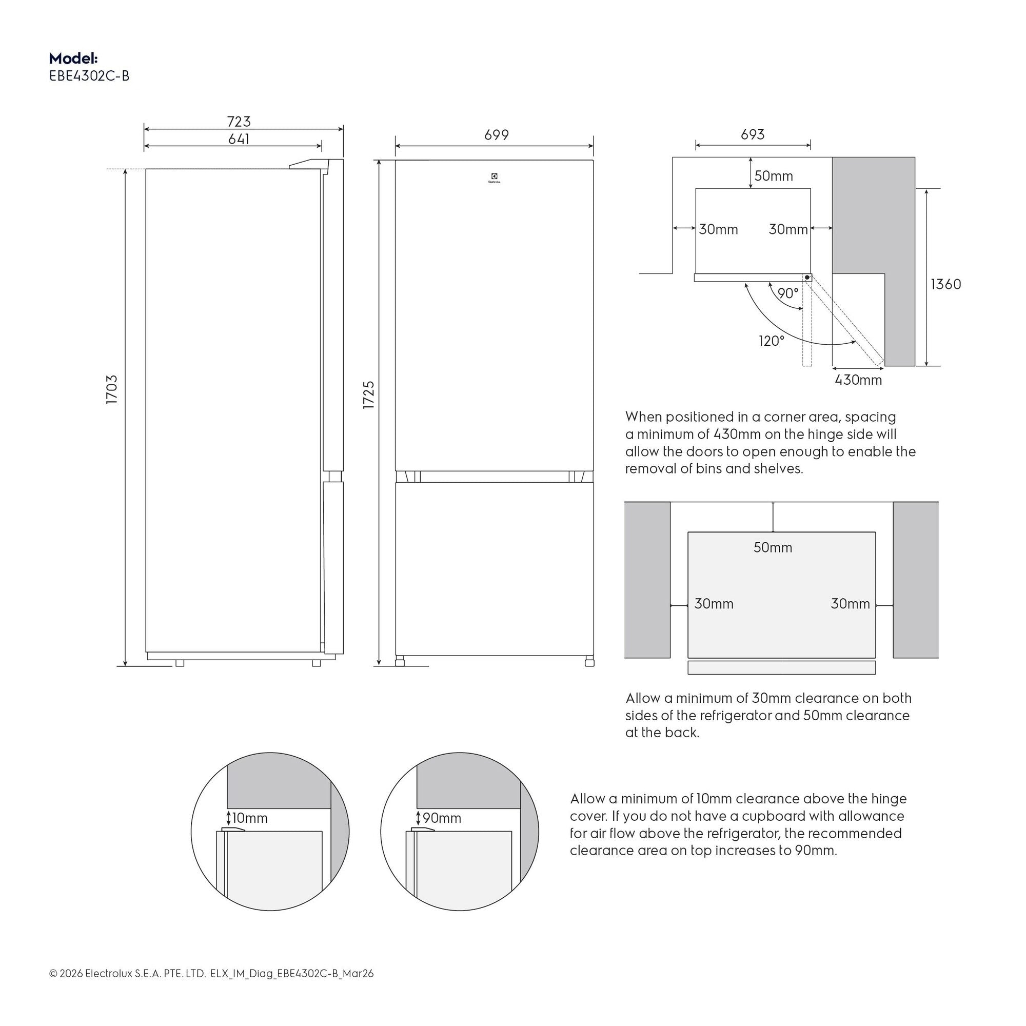 EBE4302C-B 423L 700 Series bottom freezer refrigerator