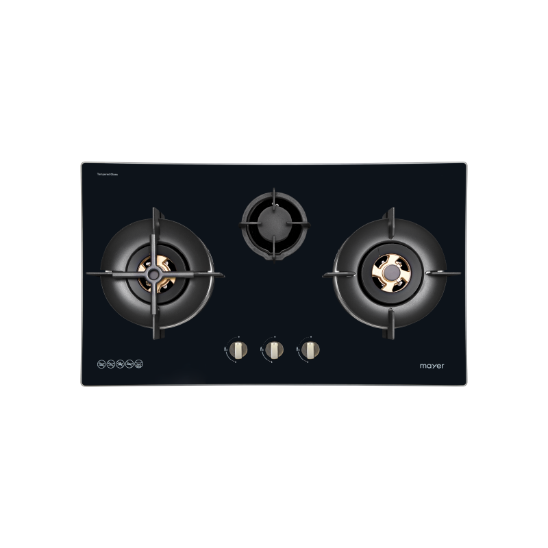 Mayer MMGH7731HI three-burner glass gas hob, Town Gas, 786 mm wide