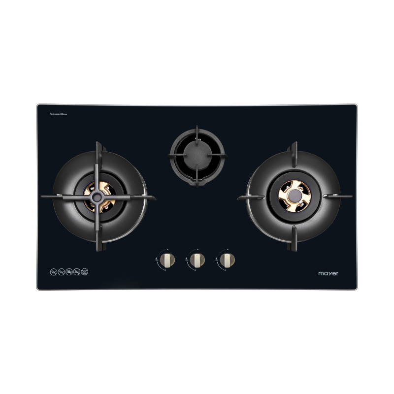 Mayer MMGH8831HI three-burner glass gas hob, Town Gas, 860 mm wide