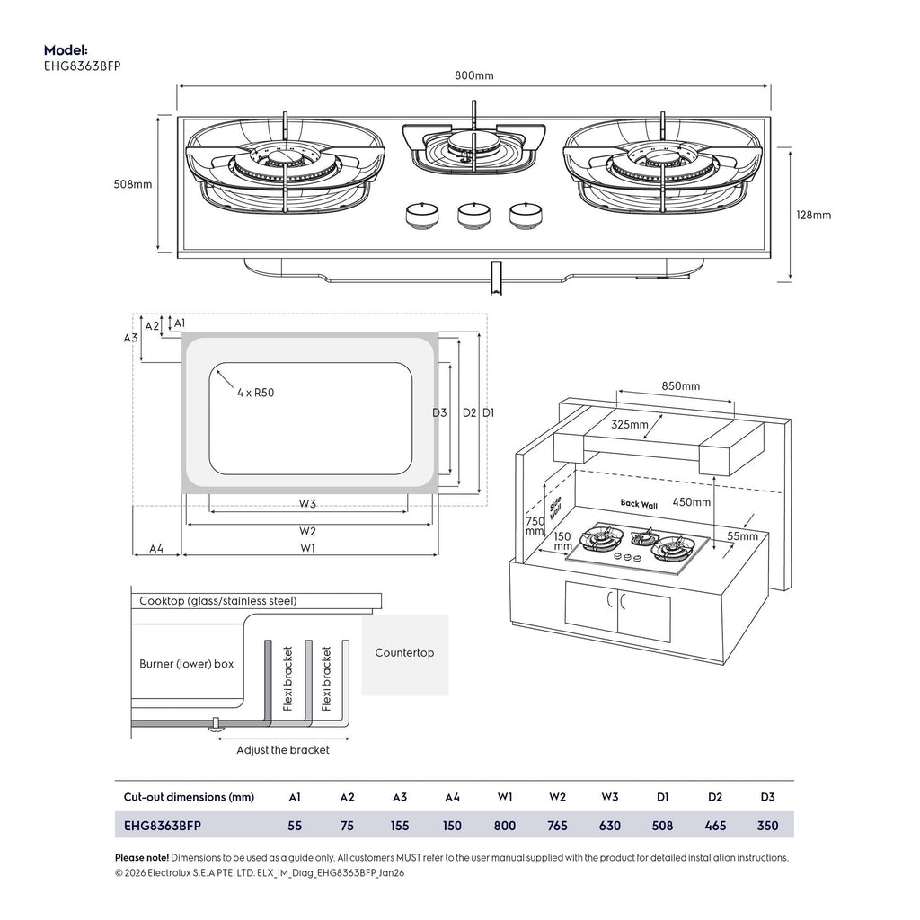 Electrolux EHG8363BFP 300 Series built-in gas hob, further view 10