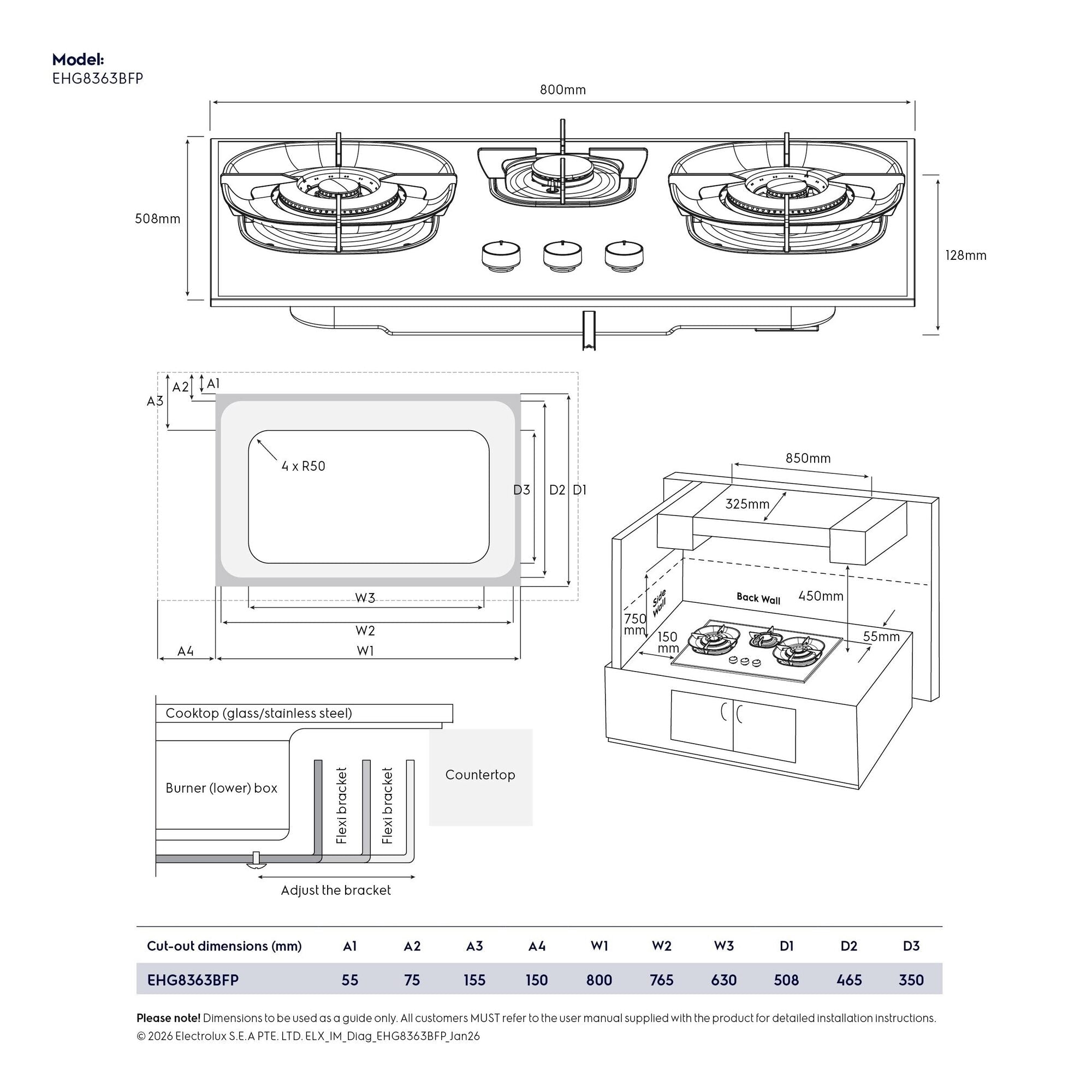 Electrolux EHG8363BFP 300 Series built-in gas hob, further view 10