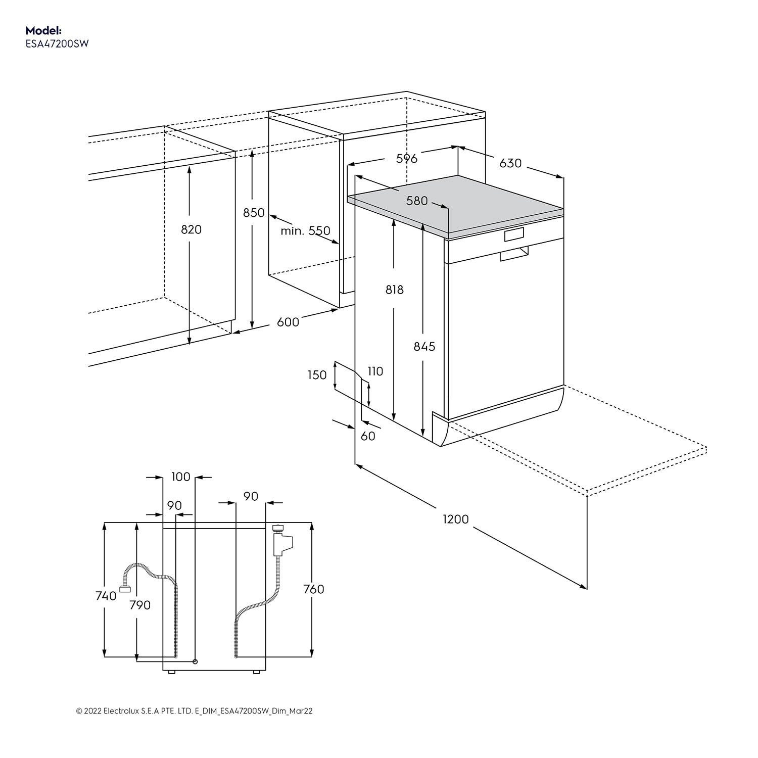 ESA47200SW 60cm freestanding dishwasher with 13 place settings - White