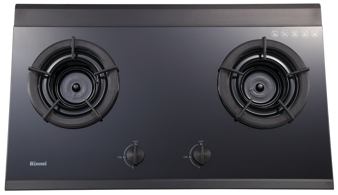 Rinnai RB-2Gi 2 inner burner built-in hob, tempered glass, 780 mm wide (Town Gas)