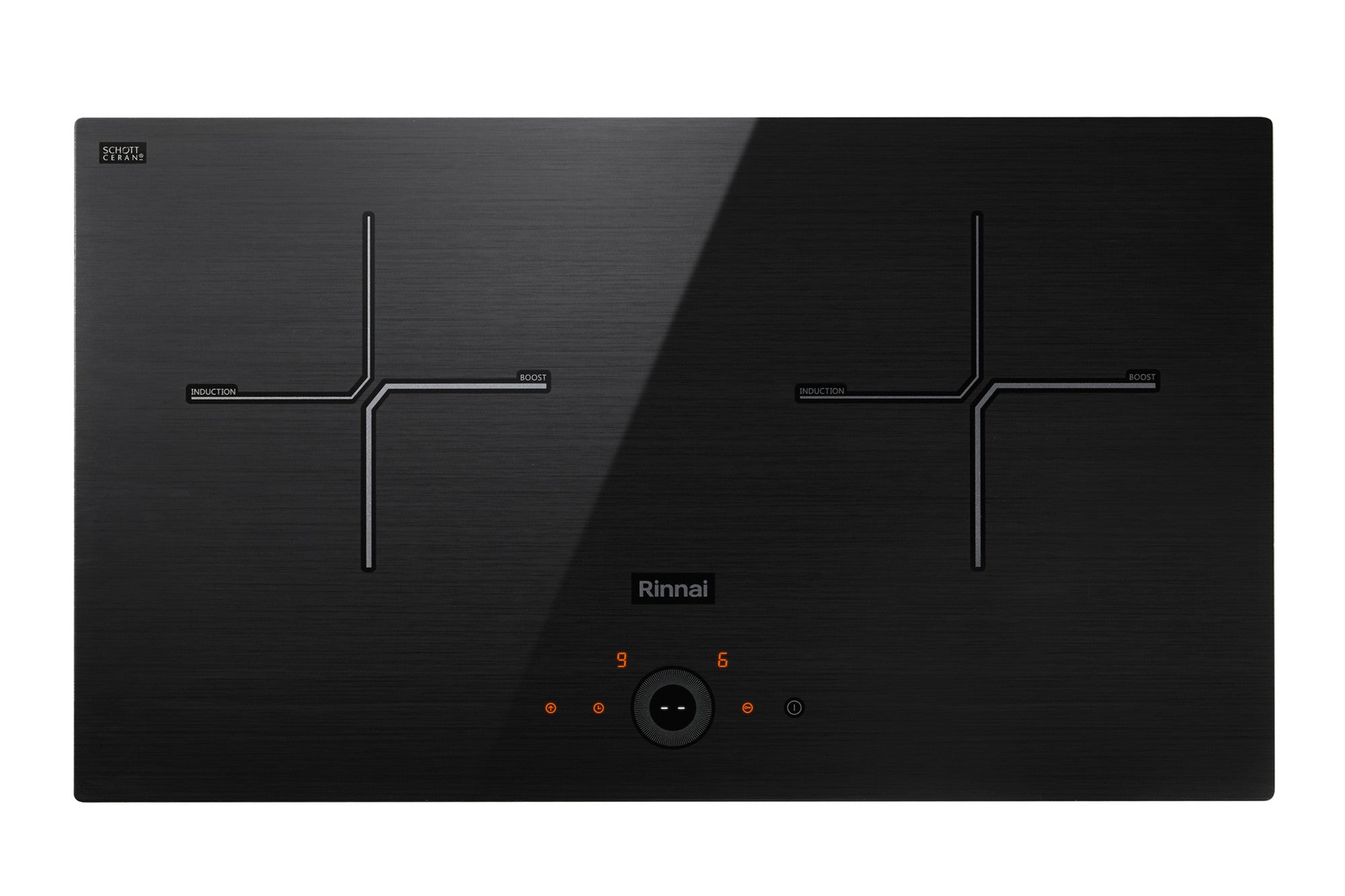 Rinnai RB-7032H CFB 70cm 2 zone induction hob, smart wheel control, black, 730 mm wide