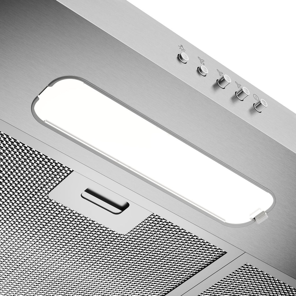 ECF9214X extractor hood lighting and mesh filter detail