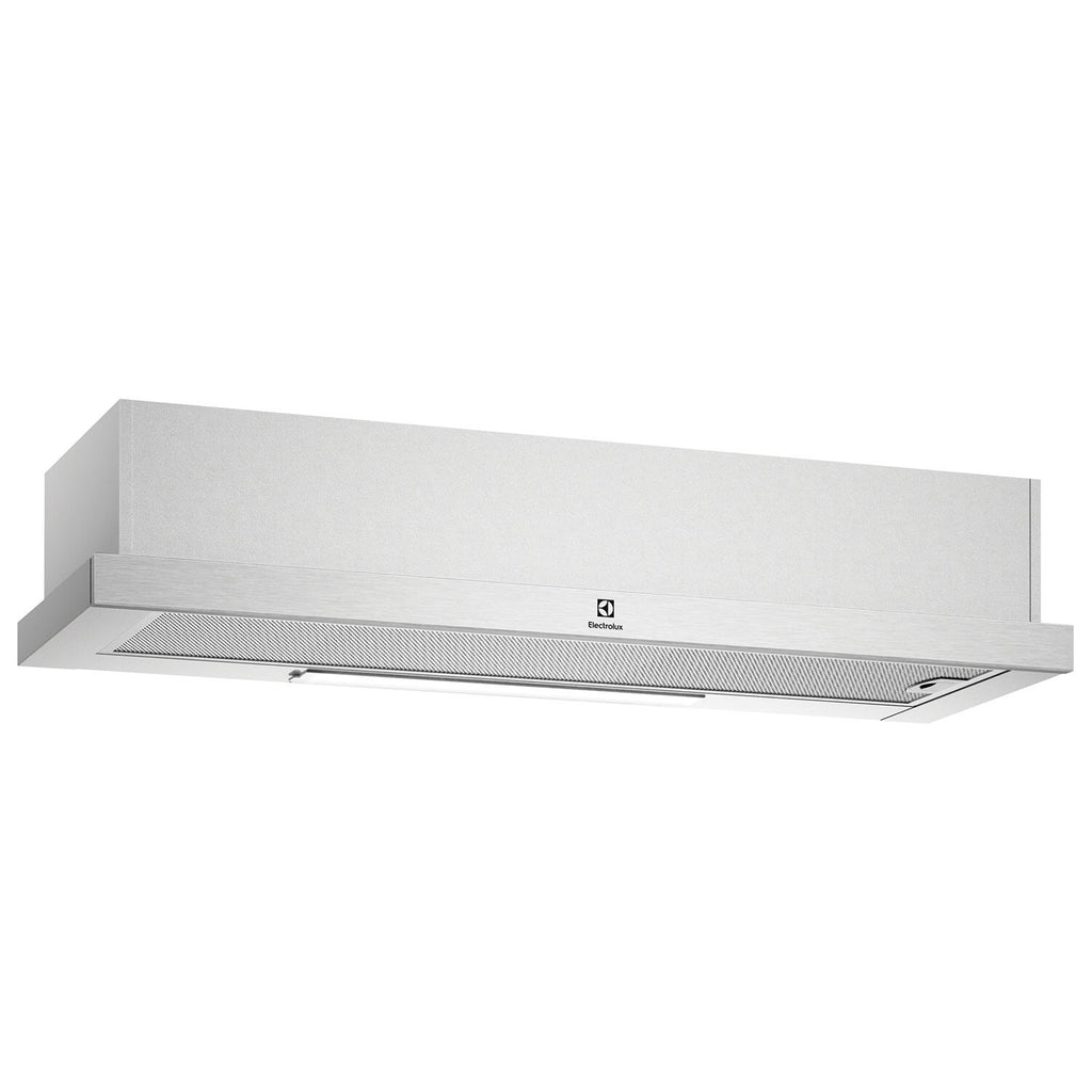 ECP9541X 90cm pull-out extractor hood, angled view with slide-out closed
