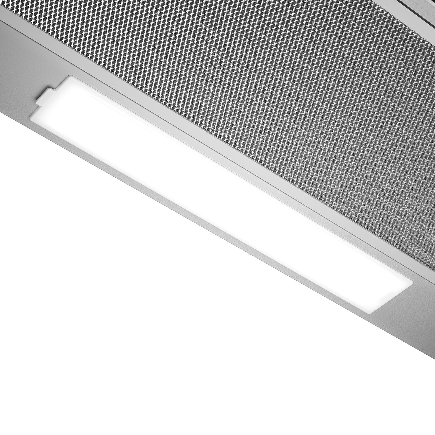 ECP9541X pull-out extractor hood lighting and mesh filter detail